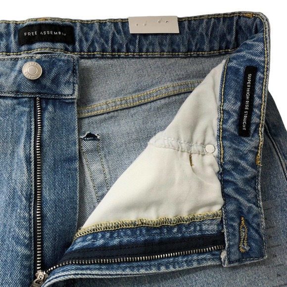 Free Assembly Super High Rise Straight Womens Jeans Patchwork Distressed Frayed - Picture 8 of 9